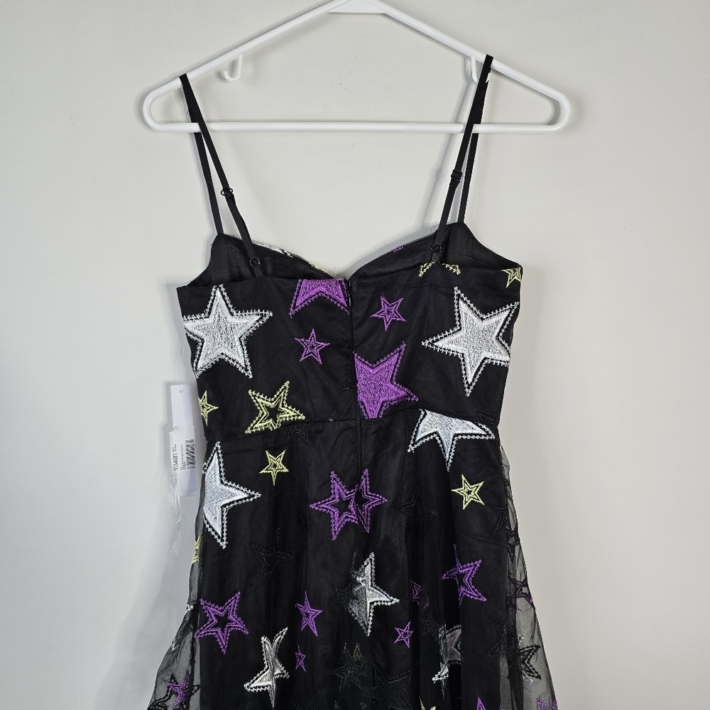 NWT Zendaya X Aqua Embroidered Star Gown Semi Sheer XS Black Purple Formal - Picture 8 of 15